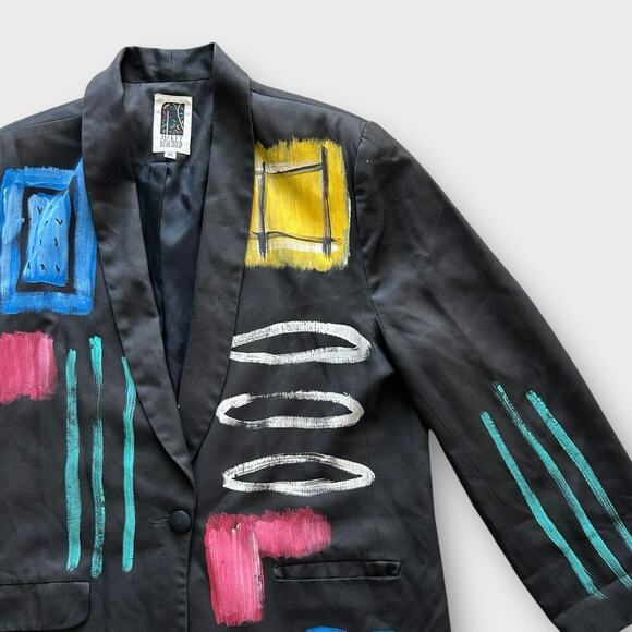 Vintage 80s 90s Jacket Required Hand Painted Blazer Women's 1X Artwear Modern - Picture 2 of 14